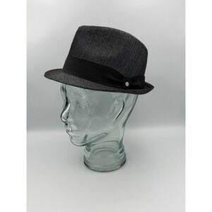 Stetson Gray Herringbone Fedora Trilby Hat Black Grosgrain Band Small/Medium